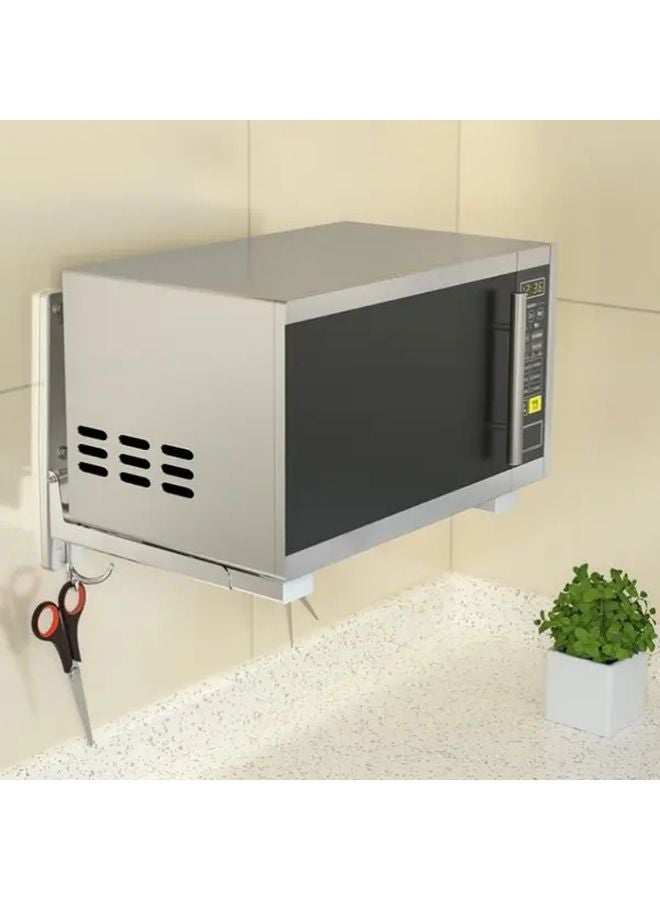 304 Stainless Steel Wall Mounted Microwave Oven Rack Adjustable Telescopic Storage Shelf - Image 4